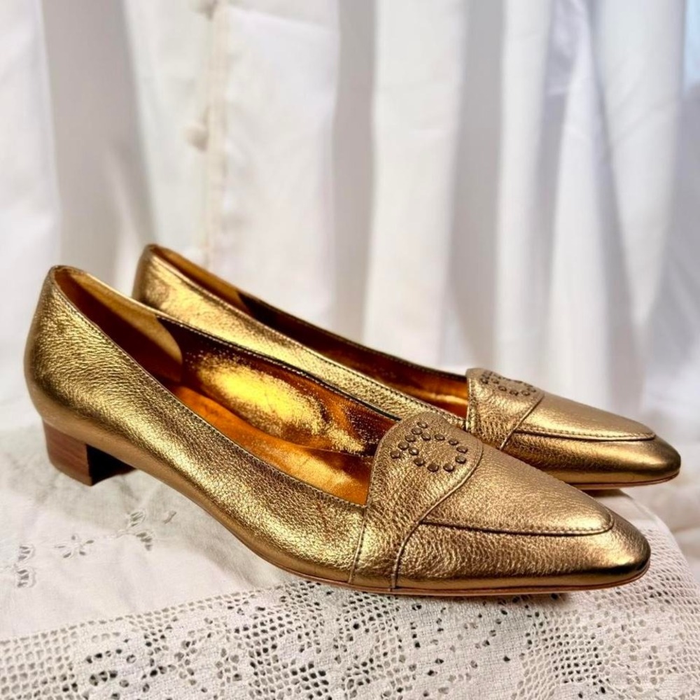 Salvatore Ferragamo Metallic Gold Leather Loafers